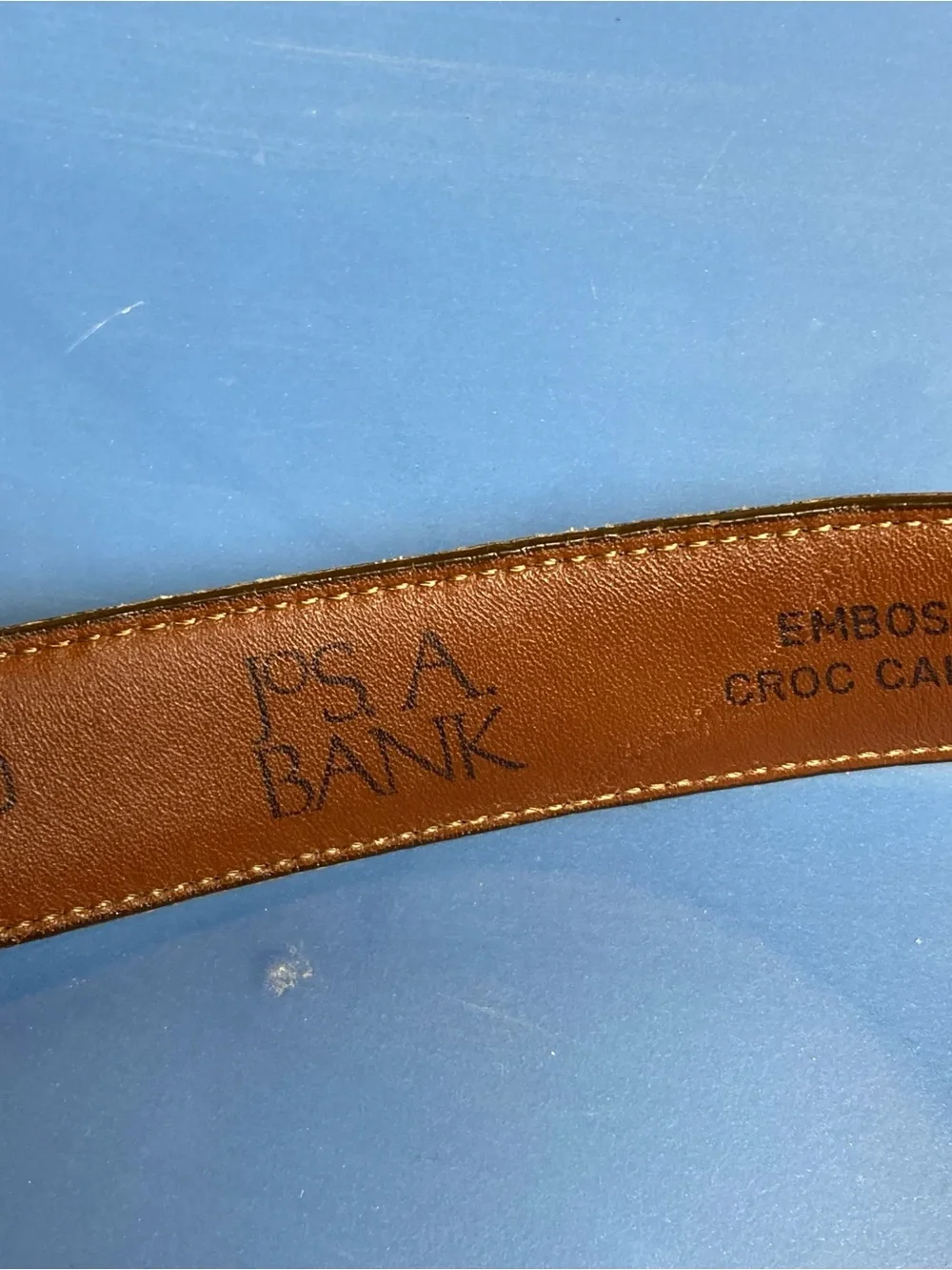 Jos. A. Bank Brown Croc-Embossed Leather Belt with Gold Brass Buckle